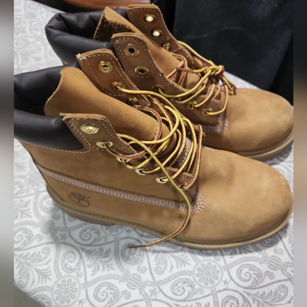 Timberland Boys 5 In Premium  Brown Waterproof Lace Up Ankle Boots Size 5 M